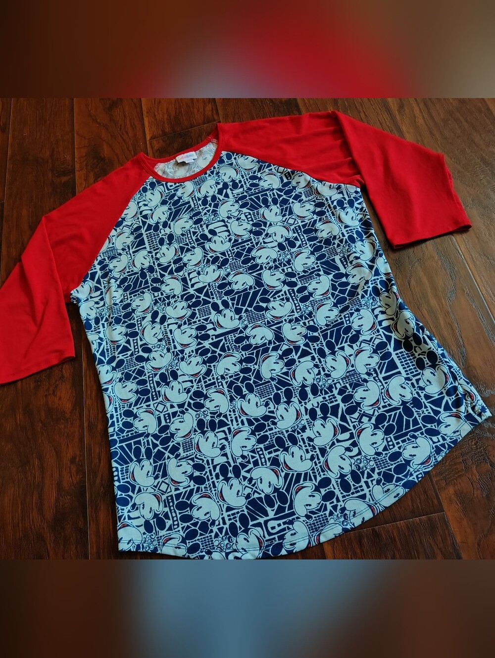 LuLaRoe Navy & Red Mickey Mouse Raglan Long Sleeve Tee